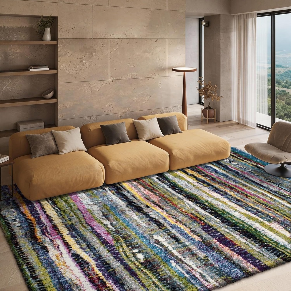 image:imageSAFAVIEH Fiesta Shag Collection Area Rug 9 x 12 Multi Modern Abstract Design NonShedding amp Easy Care 05inch Thick Ideal for High Traffic Areas in Living Room Bedroom FSG367MMulti Color