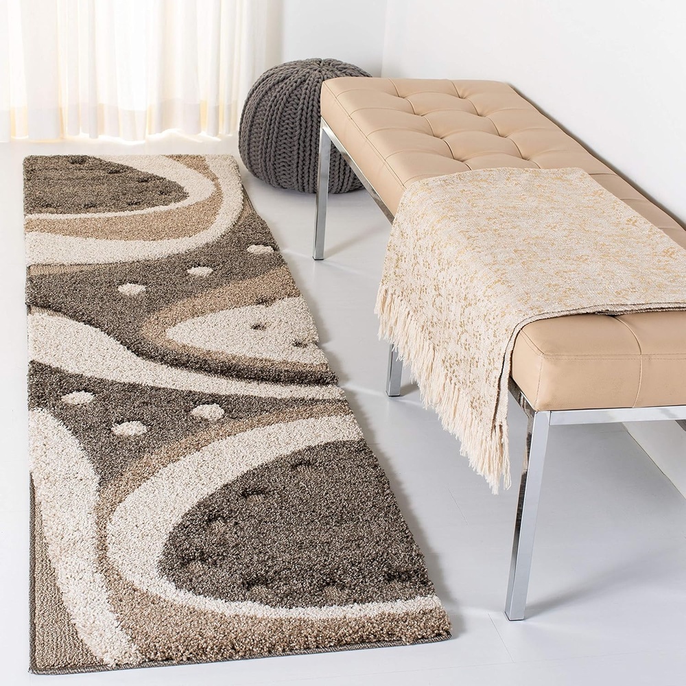 image:imageSAFAVIEH Florida Shag Collection Area Rug  86 x 12 Dark Blue amp Ivory Abstract Design NonShedding amp Easy Care 12inch Thick Ideal for High Traffic Areas in Living Room Bedroom SG4736511BrownIvory