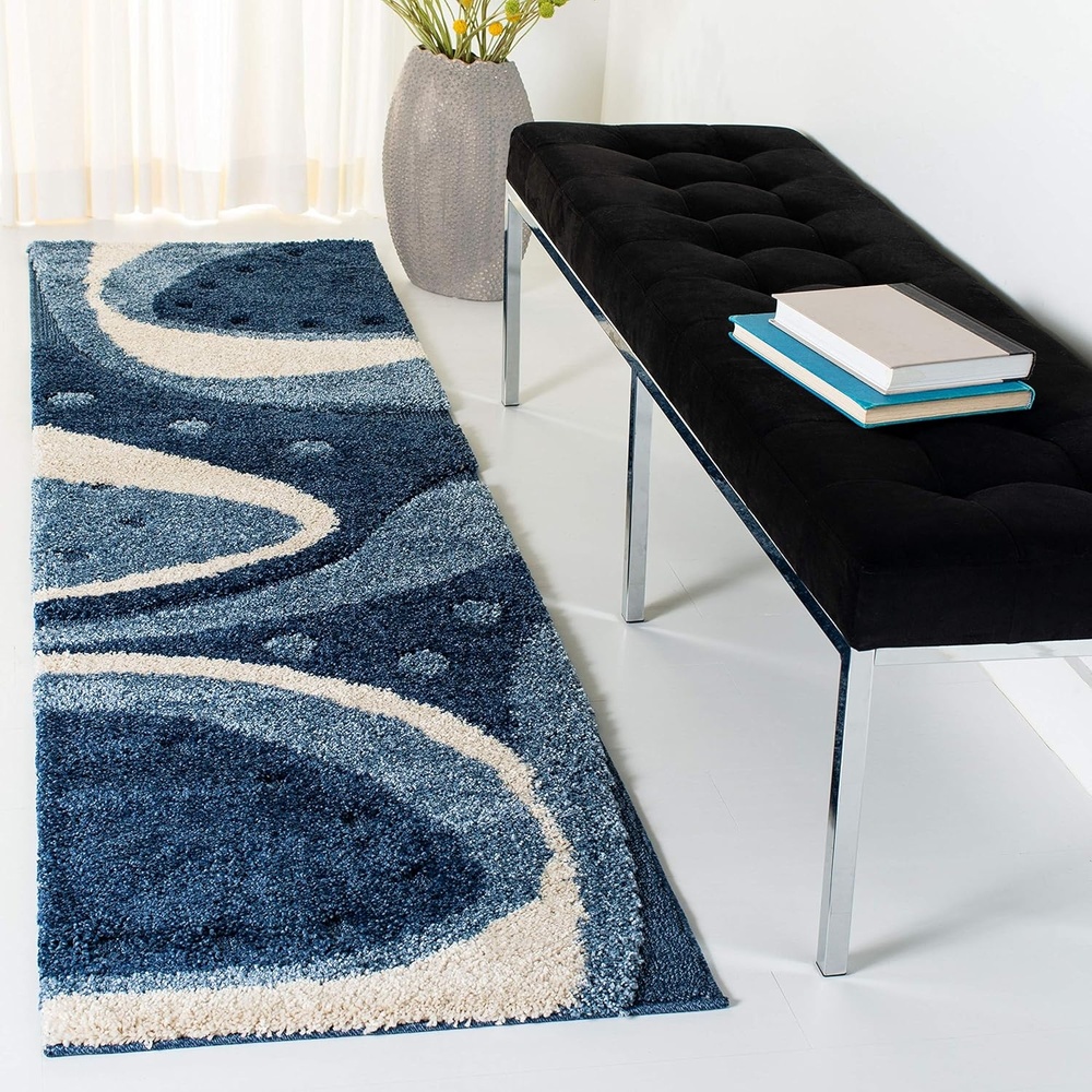 image:imageSAFAVIEH Florida Shag Collection Area Rug 86 x 12 Dark Blue amp Ivory Abstract Design NonShedding amp Easy Care 12inch Thick Ideal for High Traffic Areas in Living Room Bedroom SG4736511Dark BlueIvory