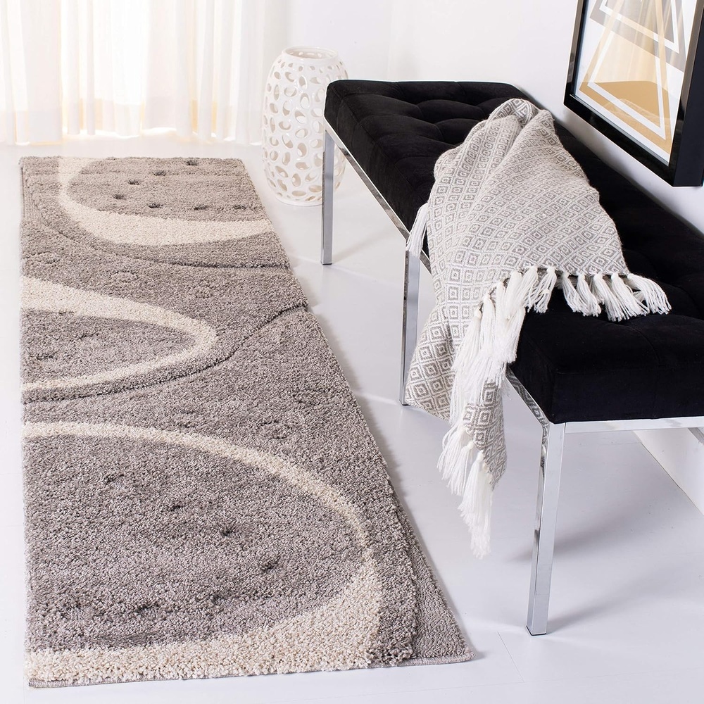 image:imageSAFAVIEH Florida Shag Collection Area Rug 86 x 12 Dark Blue amp Ivory Abstract Design NonShedding amp Easy Care 12inch Thick Ideal for High Traffic Areas in Living Room Bedroom SG4736511GreyIvory