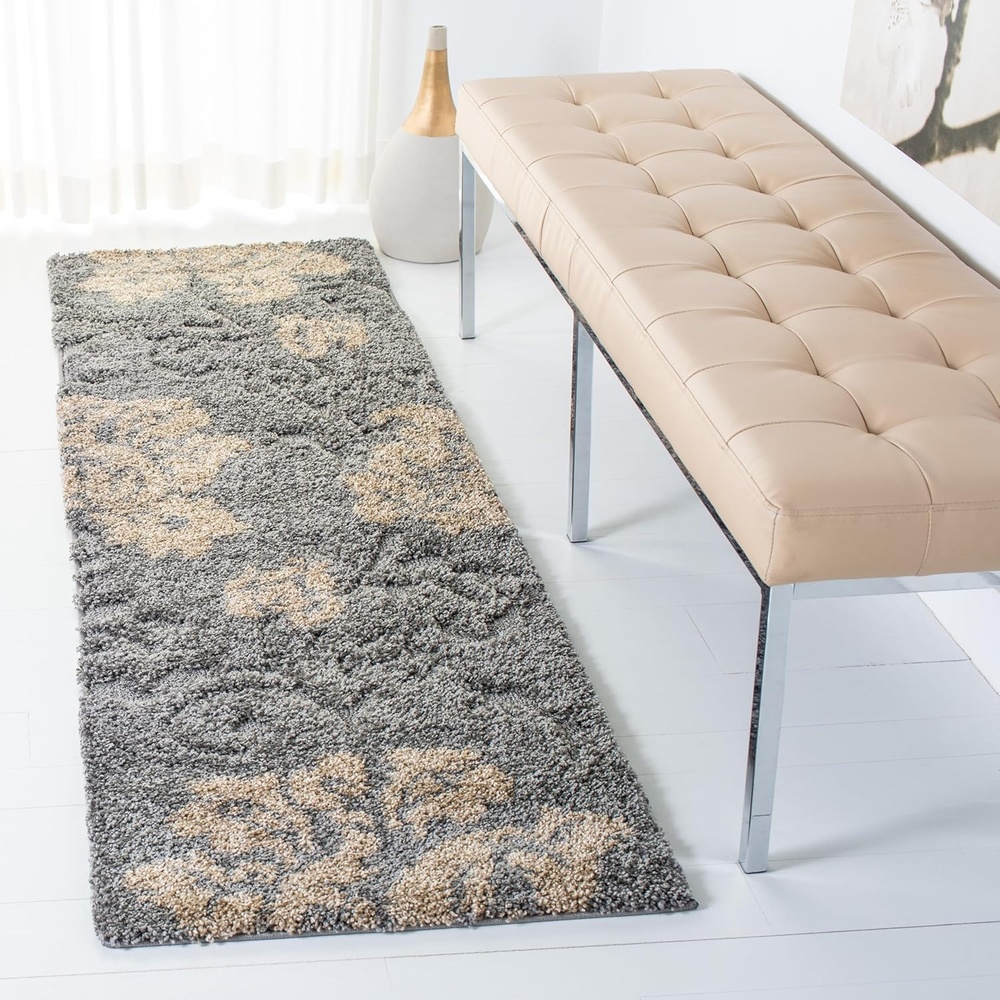 image:imageSAFAVIEH Florida Shag Collection Area Rug 86 x 12 Grey amp Beige Floral Design NonShedding amp Easy Care 12inch Thick Ideal for High Traffic Areas in Living Room Bedroom SG4588013GreyBeige