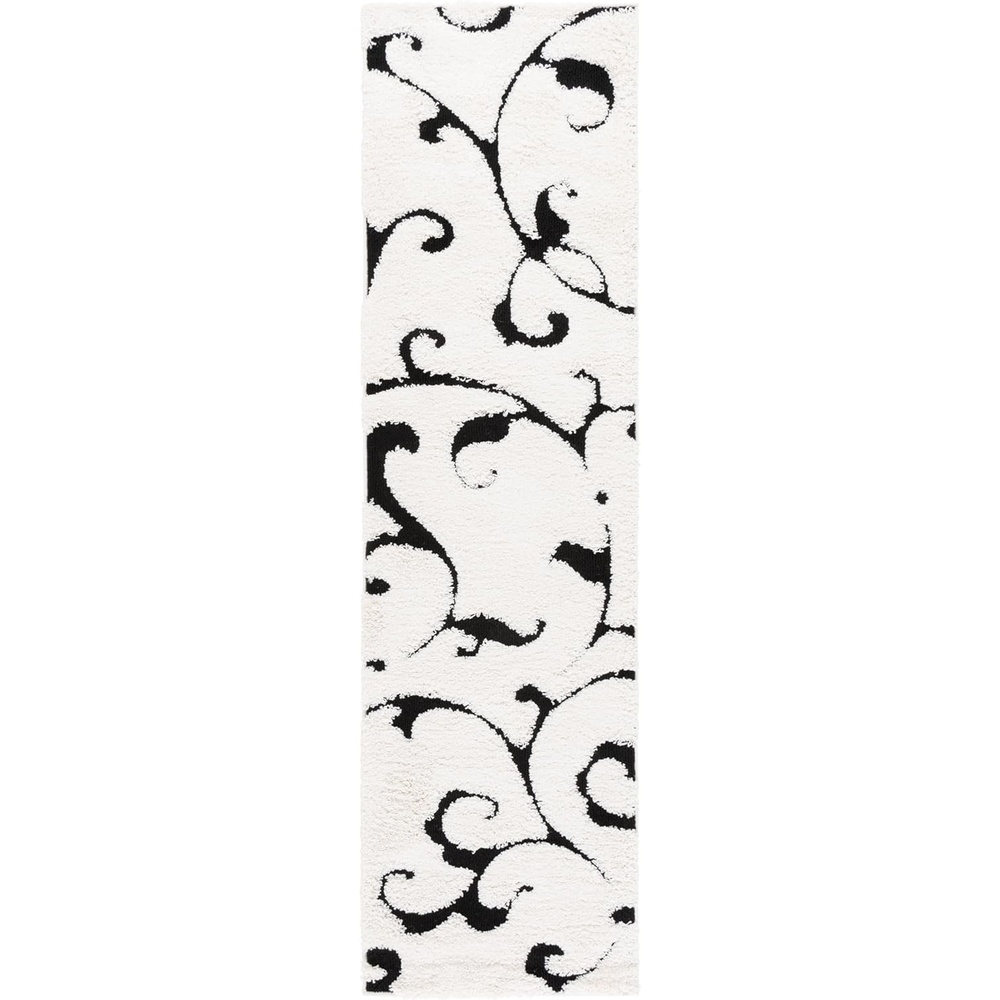image:imageSAFAVIEH Florida Shag Collection Area Rug  86 x 12 Ivory amp Black Scroll Design NonShedding amp Easy Care 12inch Thick Ideal for High Traffic Areas in Living Room Bedroom SG4761290IvoryBlack