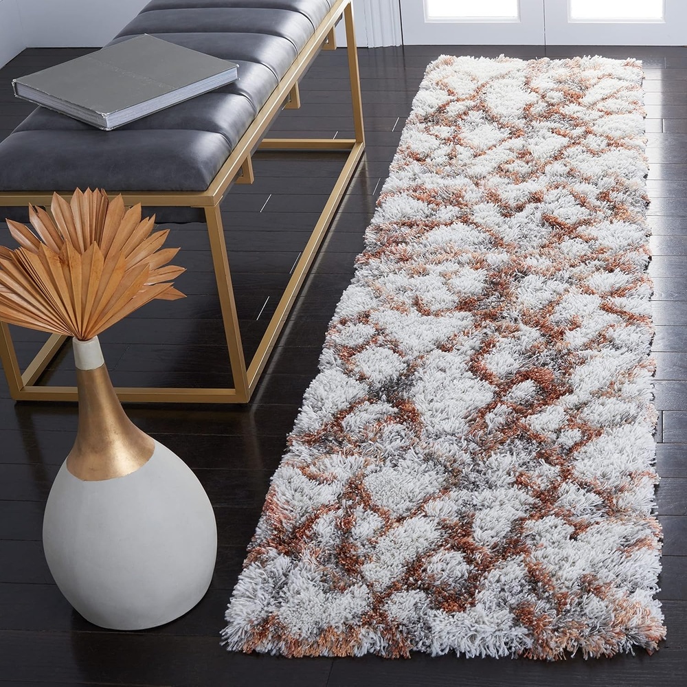 image:imageSAFAVIEH Horizon Shag Collection Area Rug 9 x 12 Ivory amp Rust Modern Abstract Design NonShedding amp Easy Care 25inch Thick Ideal for High Traffic Areas in Living Room Bedroom HZN894PIvoryRust