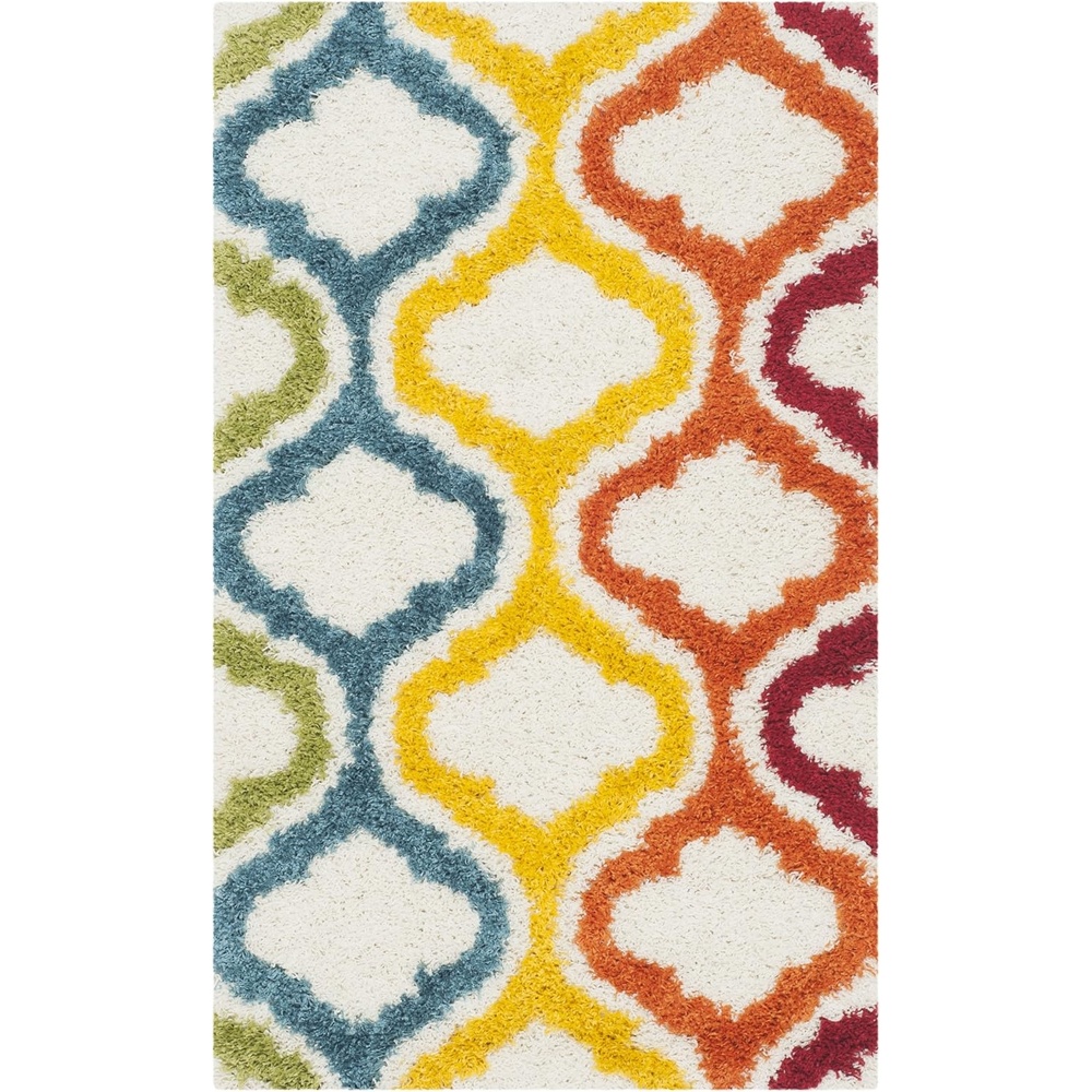 image:imageSAFAVIEH Kids Shag Collection Area Rug 86 x 12 Ivory amp Multi Rainbow Moroccan Design NonShedding amp Easy Care 2inch Thick Ideal for High Traffic Areas in Living Room Bedroom SGK561AIvoryMulti