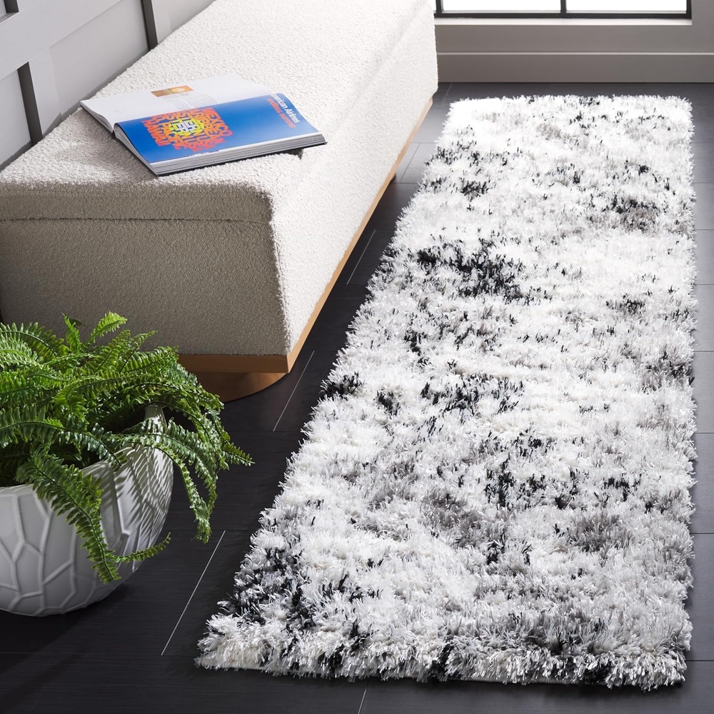 image:imageSAFAVIEH Lindsay Shag Collection Area Rug  9 x 12 Grey amp Black Ivory Modern Design 2inch Thick Ideal for the Living Room Dining Bedroom LNS556GGreyBlack Ivory