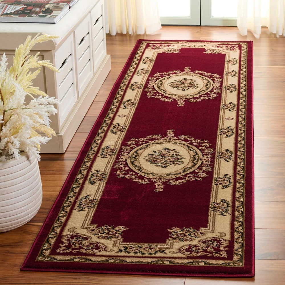 image:imageSAFAVIEH Lyndhurst Collection Area Rug 8 x 11 Red amp Ivory Traditional European Medallion Design NonShedding amp Easy Care Ideal for High Traffic Areas in Living Room Bedroom LNH218CRedIvory