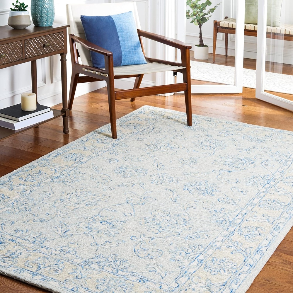 image:imageSAFAVIEH MicroLoop Collection 6 x 9 BlueBeige MLP535M Handmade Premium Wool Living Room Dining Bedroom Area RugBlueBeige