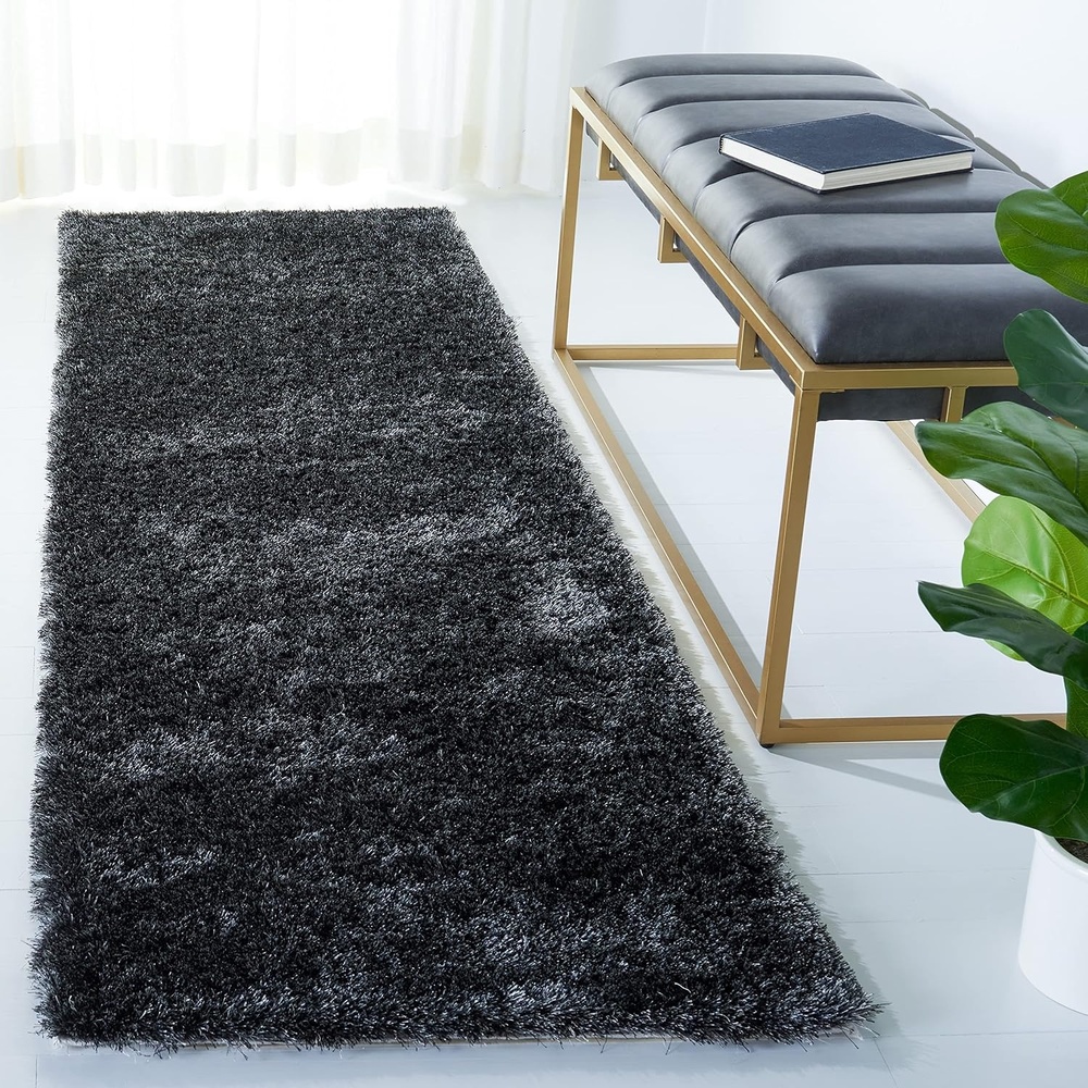 image:imageSAFAVIEH Paris Shag Collection Area Rug  9 x 12 Dark Beige Handmade Silken Glam 2inch Thick Ideal for High Traffic Areas in Living Room Bedroom SG512TDark Grey