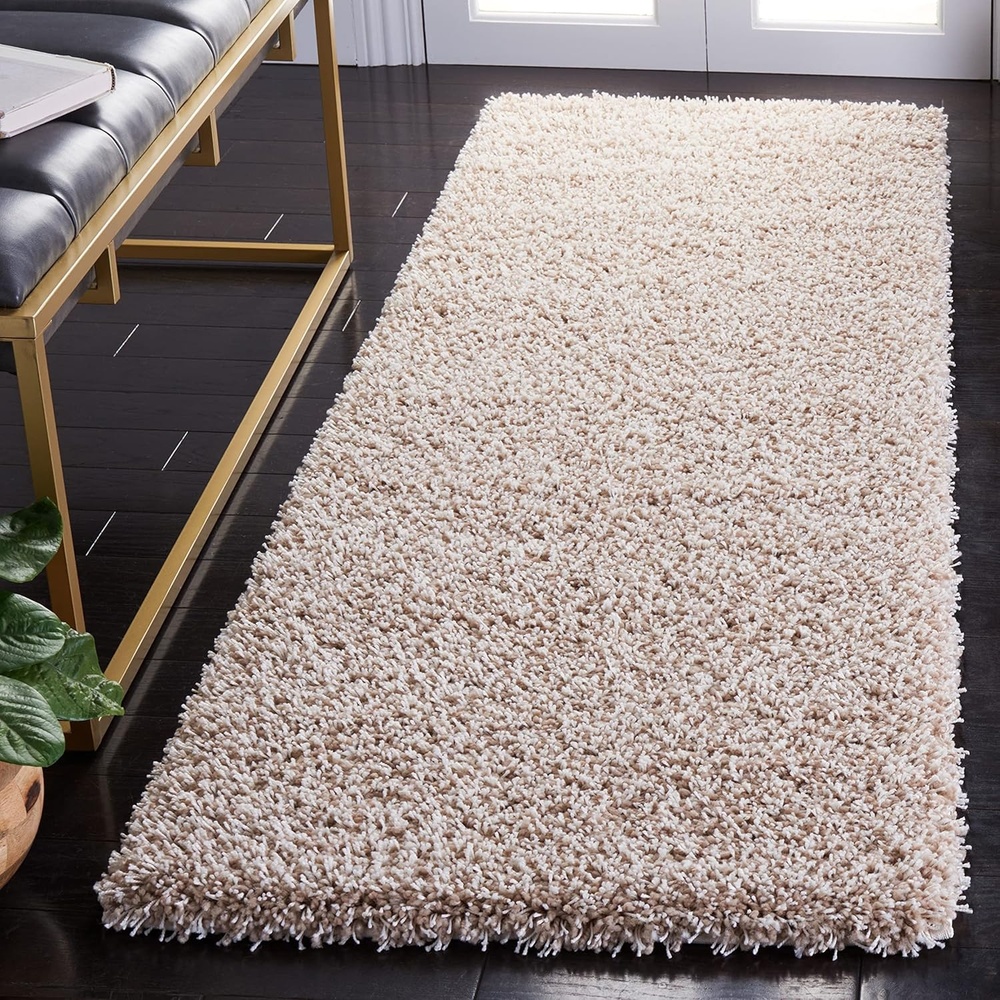 image:imageSAFAVIEH Santa Monica Shag Collection 8 x 10 Navy SGN725 Solid NonShedding Living Room Bedroom Dining Room Entryway Plush 2inch Thick Area RugBeige