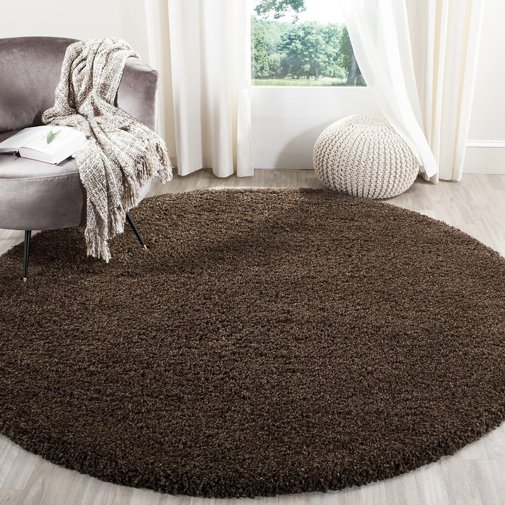 image:imageSAFAVIEH Santa Monica Shag Collection 8 x 10 Navy SGN725 Solid NonShedding Living Room Bedroom Dining Room Entryway Plush 2inch Thick Area RugBrown