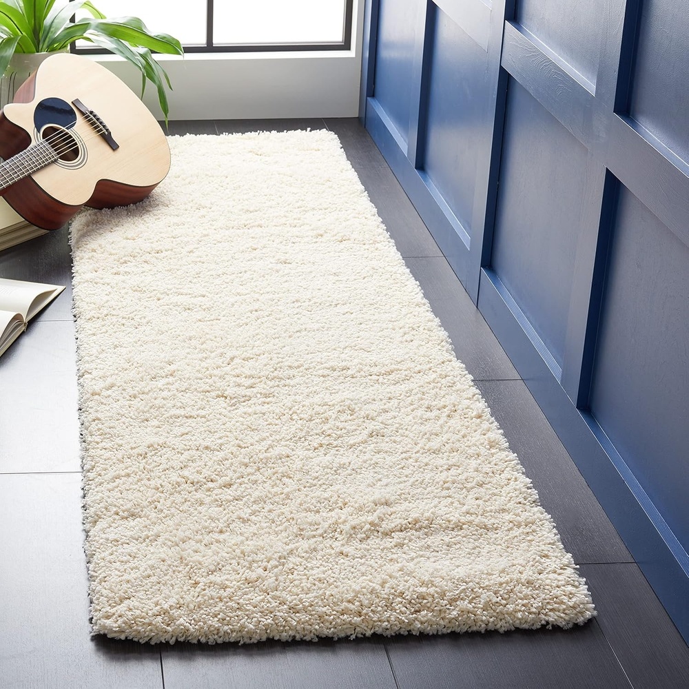 image:imageSAFAVIEH Santa Monica Shag Collection 8 x 10 Navy SGN725 Solid NonShedding Living Room Bedroom Dining Room Entryway Plush 2inch Thick Area RugIvory