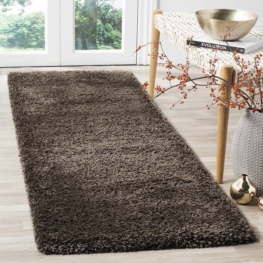 image:imageSAFAVIEH Santa Monica Shag Collection 8 x 10 Navy SGN725 Solid NonShedding Living Room Bedroom Dining Room Entryway Plush 2inch Thick Area RugMushroom