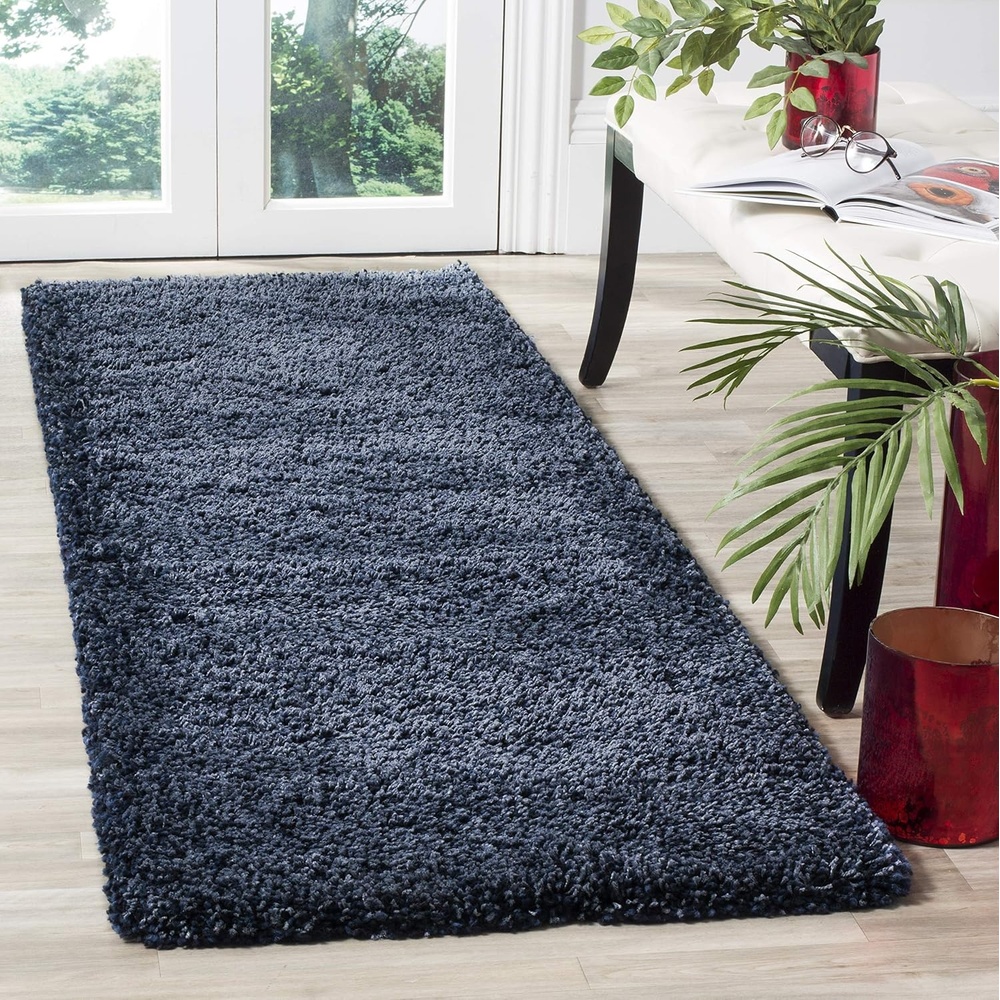 image:imageSAFAVIEH Santa Monica Shag Collection 8 x 10 Navy SGN725 Solid NonShedding Living Room Bedroom Dining Room Entryway Plush 2inch Thick Area RugNavy