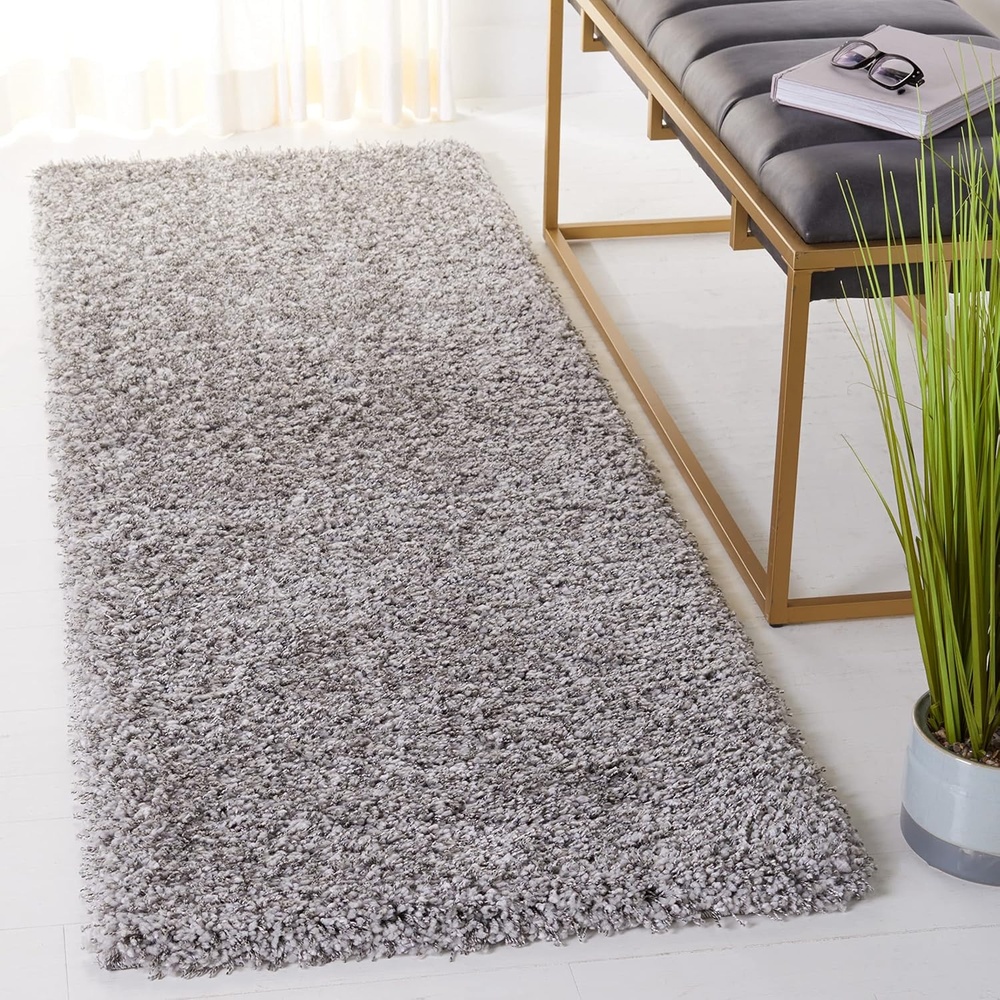 image:imageSAFAVIEH Santa Monica Shag Collection 8 x 10 Navy SGN725 Solid NonShedding Living Room Bedroom Dining Room Entryway Plush 2inch Thick Area RugSilver
