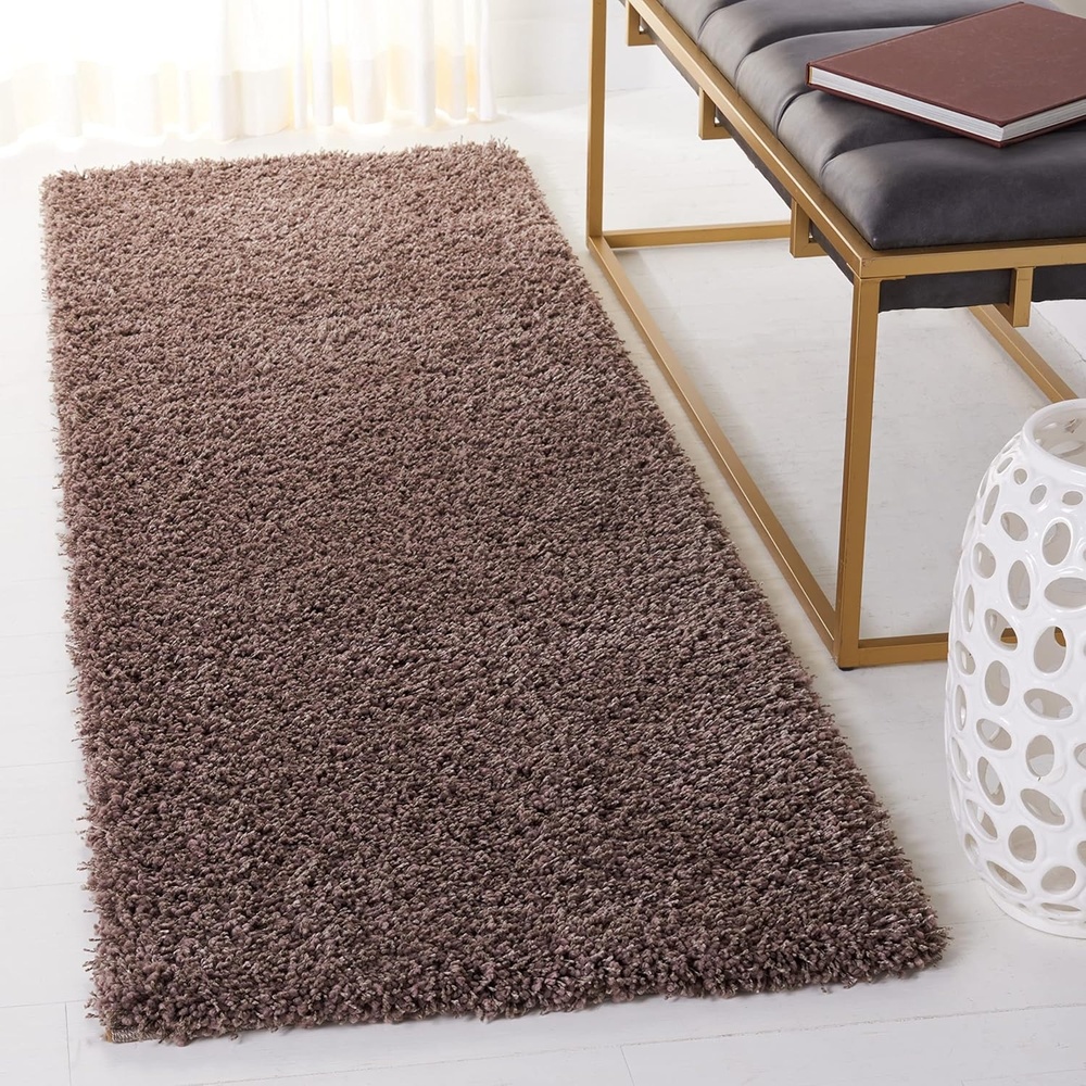 image:imageSAFAVIEH Santa Monica Shag Collection 8 x 10 Navy SGN725 Solid NonShedding Living Room Bedroom Dining Room Entryway Plush 2inch Thick Area RugTaupe
