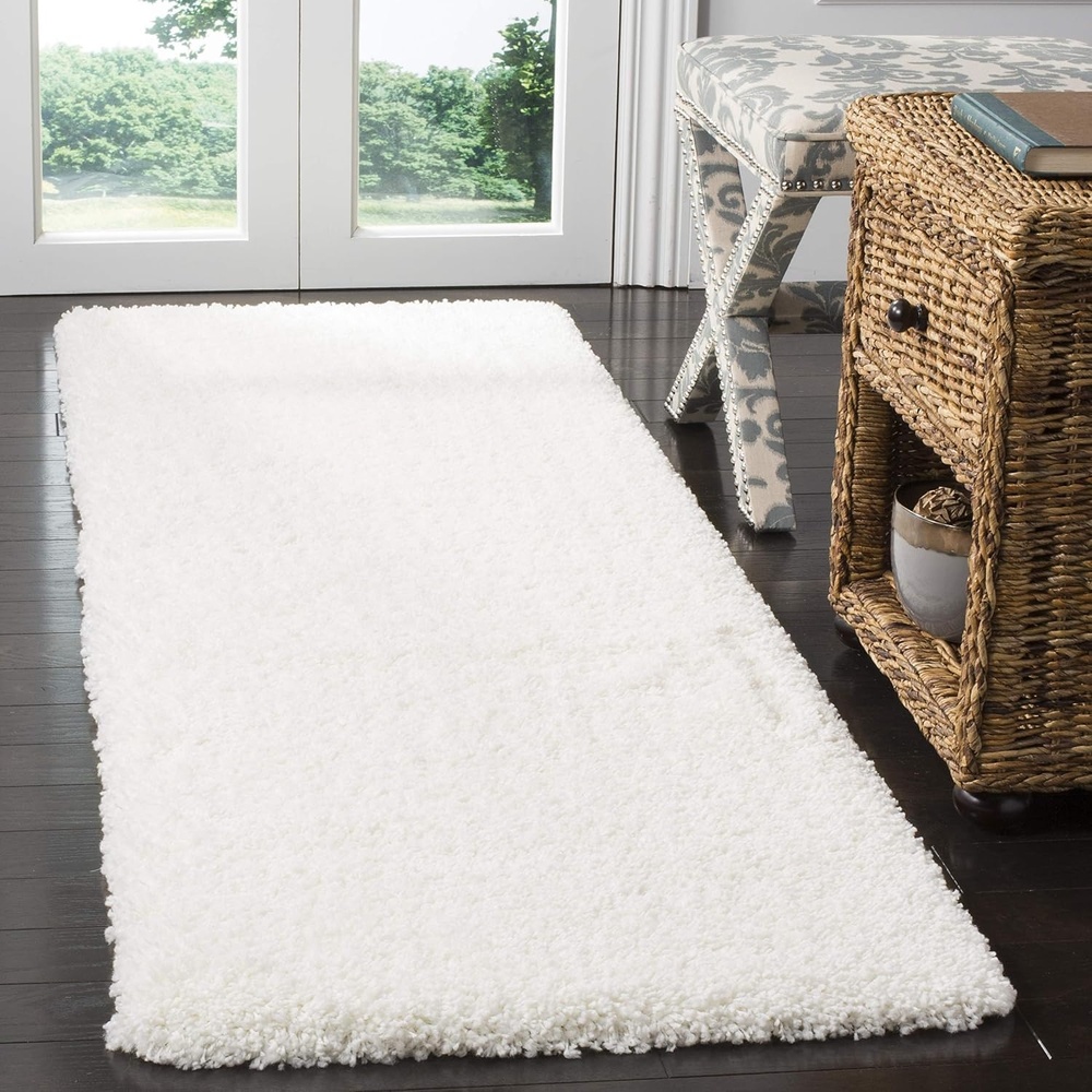 image:imageSAFAVIEH Santa Monica Shag Collection 8 x 10 Navy SGN725 Solid NonShedding Living Room Bedroom Dining Room Entryway Plush 2inch Thick Area RugWhite