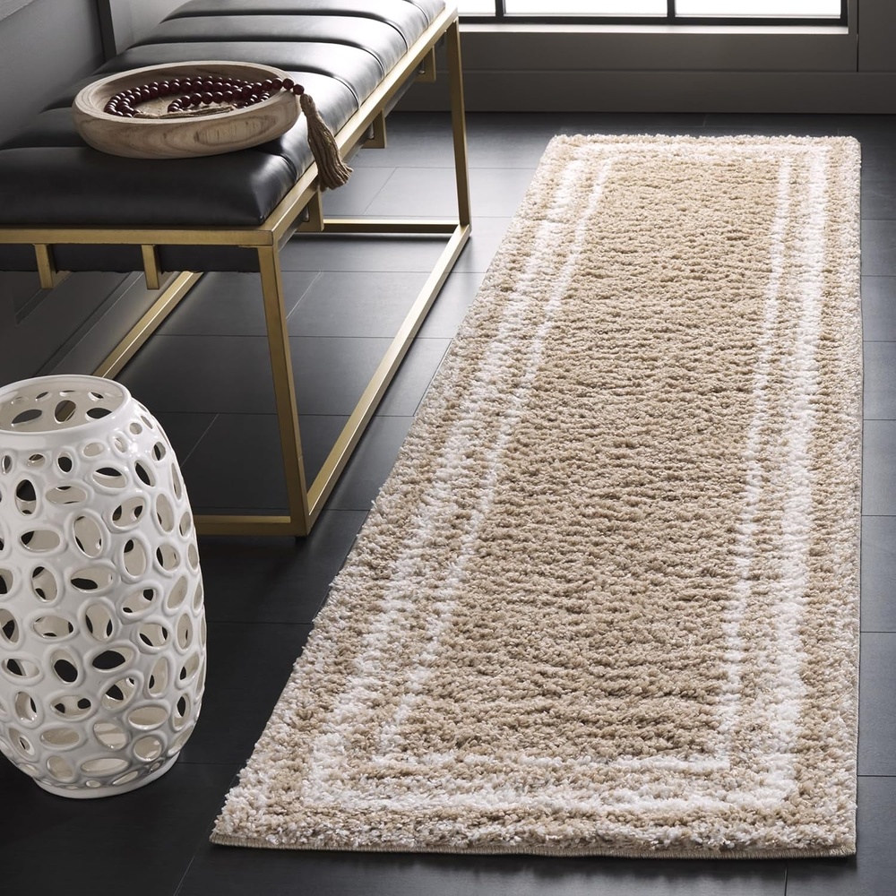image:imageSafavieh Area Rug 8x10 Border amp Stripe Shag Collection Large Ivory amp Grey NonShedding amp Easy Cleaning Ultra Plush Thick Pile Ideal for Living Room Bedroom Dining Space BSP251FBeigeIvory