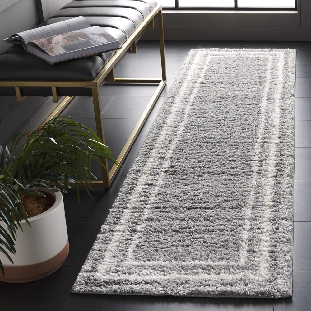 image:imageSafavieh Area Rug 8x10 Border amp Stripe Shag Collection Large Ivory amp Grey NonShedding amp Easy Cleaning Ultra Plush Thick Pile Ideal for Living Room Bedroom Dining Space BSP251FGreyIvory