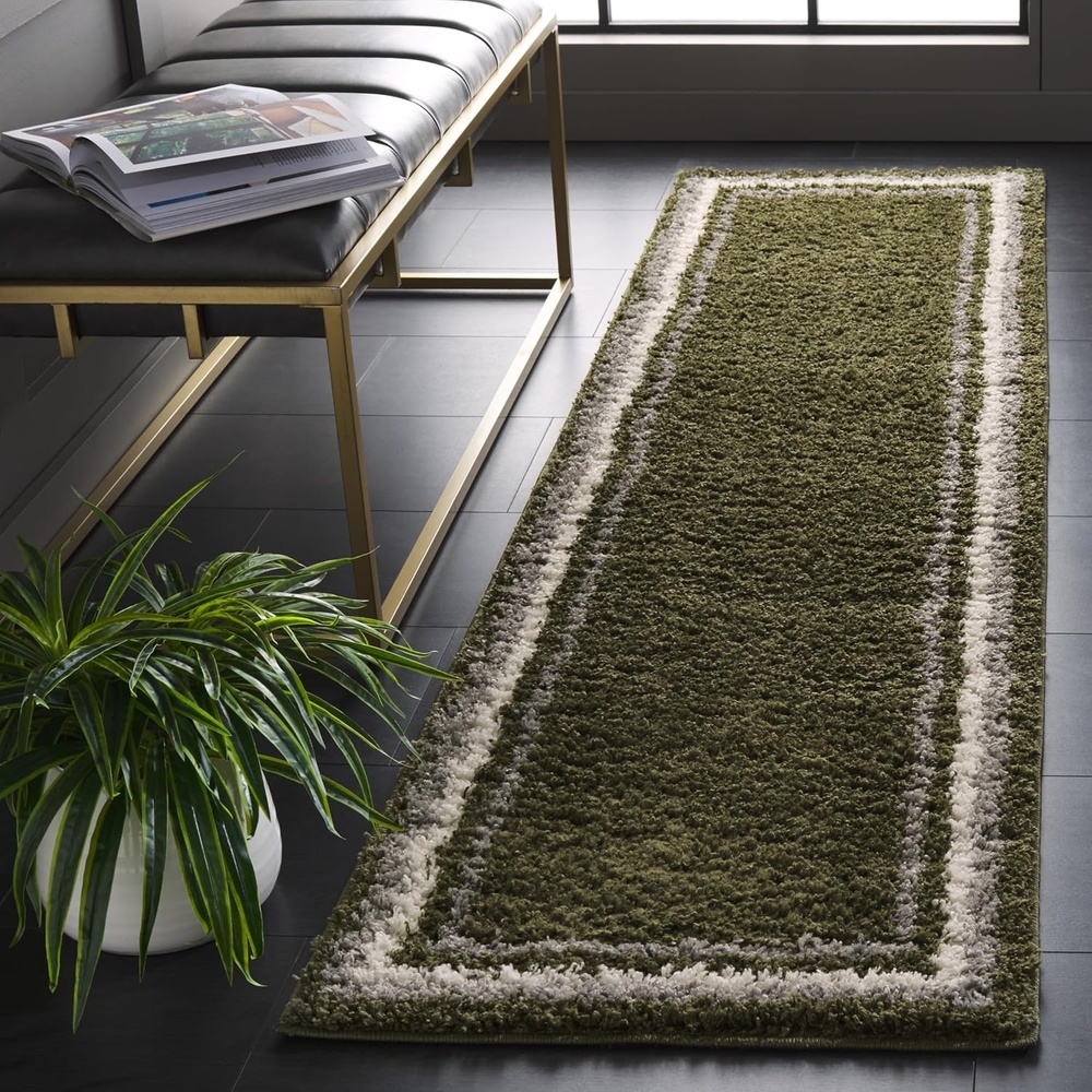 image:imageSafavieh Area Rug 8x10  Border amp Stripe Shag Collection  Large  Ivory amp Grey NonShedding amp Easy Cleaning Ultra Plush Thick Pile Ideal for Living Room Bedroom Dining Space BSP251FGreen