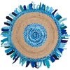 SAFAVIEH Cape Cod Collection Area Rug – 6′ Round, Beige & Natural, Handmade Boho Fringe Jute & Cotton, Ideal for High Traffic Areas in Living Room, Bedroom (CAP701B)(Turquoise/Natural)