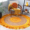 SAFAVIEH Cape Cod Collection Area Rug – 6′ Round, Beige & Natural, Handmade Boho Fringe Jute & Cotton, Ideal for High Traffic Areas in Living Room, Bedroom (CAP701B)(Gold/Natural)