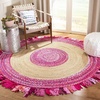 SAFAVIEH Cape Cod Collection Area Rug – 6′ Round, Beige & Natural, Handmade Boho Fringe Jute & Cotton, Ideal for High Traffic Areas in Living Room, Bedroom (CAP701B)(Pink/Natural)