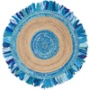 SAFAVIEH Cape Cod Collection Area Rug – 6′ Round, Beige & Natural, Handmade Boho Fringe Jute & Cotton, Ideal for High Traffic Areas in Living Room, Bedroom (CAP701B)(Turquoise/Natural)
