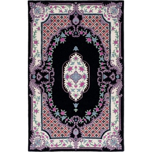 SAFAVIEH Area Rug 8×10 – Bellagio Collection – Large – Blue & Pink, Handmade Wool, Medallion Design, Ideal for Living Room, Bedroom, Office, Dining Space (BLG535M)(Black/Ivory)