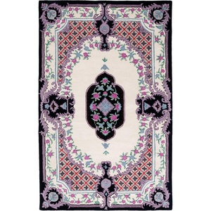 SAFAVIEH Area Rug 8×10 – Bellagio Collection – Large – Blue & Pink, Handmade Wool, Medallion Design, Ideal for Living Room, Bedroom, Office, Dining Space (BLG535M)(Ivory/Black)