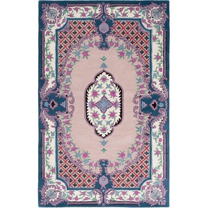 SAFAVIEH Area Rug 8×10 – Bellagio Collection – Large – Blue & Pink, Handmade Wool, Medallion Design, Ideal for Living Room, Bedroom, Office, Dining Space (BLG535M)(Pink/Ivory)