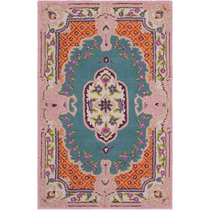SAFAVIEH Area Rug 8×10 – Bellagio Collection – Large – Blue & Pink, Handmade Wool, Medallion Design, Ideal for Living Room, Bedroom, Office, Dining Space (BLG535M)(Blue/Pink)
