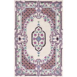 SAFAVIEH Area Rug 8×10 – Bellagio Collection – Large – Blue & Pink, Handmade Wool, Medallion Design, Ideal for Living Room, Bedroom, Office, Dining Space (BLG535M)(Ivory)