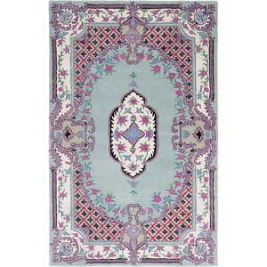 SAFAVIEH Area Rug 8×10 – Bellagio Collection – Large – Blue & Pink, Handmade Wool, Medallion Design, Ideal for Living Room, Bedroom, Office, Dining Space (BLG535M)(Light Green/Ivory)