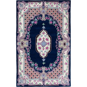 SAFAVIEH Area Rug 8×10 – Bellagio Collection – Large – Blue & Pink, Handmade Wool, Medallion Design, Ideal for Living Room, Bedroom, Office, Dining Space (BLG535M)(Navy/Ivory)