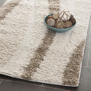 SAFAVIEH Area Rug 8×10 – Florida Shag Collection – Large – Cream & Dark Brown, Stripe Design, Non-Shedding & Easy Cleaning, Plush Thick Pile, Ideal for Living Room, Bedroom, Dining Space (SG451-1128)