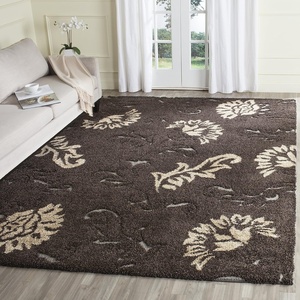 SAFAVIEH Area Rug 8×10 – Florida Shag Collection – Large – Dark Brown & Smoke, Floral Pattern, Non-Shedding & Easy Cleaning, Plush Thick Pile, Ideal for Living Room, Bedroom, Dining Space (SG463-2879)