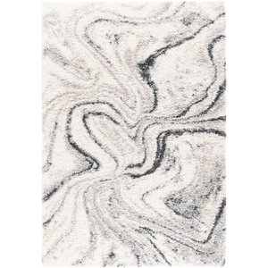 SAFAVIEH Area Rug 8×10 – Fontana Shag Collection – Large – Ivory & Green, Modern Design, Non-Shedding & Easy Cleaning, Ultra Plush Thick Pile, Ideal for Living Room, Bedroom, Dining Space (FNT848B)(Ivory/Grey)