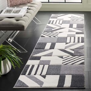 SAFAVIEH Area Rug 8×10 – Hollywood Collection – Large – Ivory & Peacock Blue, Mid-Century Modern Design, Non-Shedding & Easy Cleaning, Ideal for Living Room, Bedroom, Office, Dining Space (HLW709B)(Ivory/Grey)