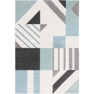 SAFAVIEH Area Rug 8×10 – Hollywood Collection – Large – Ivory & Peacock Blue, Mid-Century Modern Design, Non-Shedding & Easy Cleaning, Ideal for Living Room, Bedroom, Office, Dining Space (HLW709B)(Ivory/Aqua)
