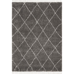 SAFAVIEH Area Rug 8×10 – Moroccan Fringe Shag Collection – Large – Ivory & Grey, Boho Design, Non-Shedding & Easy Cleaning, Plush Thick Pile, Ideal for Living Room, Bedroom, Dining Space (MFG332A)(Grey/Ivory)
