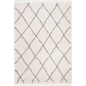 SAFAVIEH Area Rug 8×10 – Moroccan Fringe Shag Collection – Large – Ivory & Grey, Boho Design, Non-Shedding & Easy Cleaning, Plush Thick Pile, Ideal for Living Room, Bedroom, Dining Space (MFG332A)(Ivory/Grey)