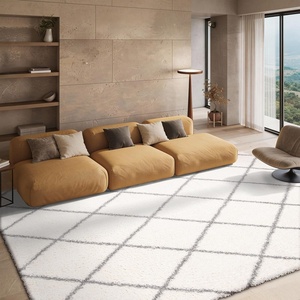 SAFAVIEH Area Rug 8×10 – Parma Shag Collection – Large – Cream & Grey, Trellis Pattern, Non-Shedding & Easy Cleaning, Ultra Plush Thick Pile, Ideal for Living Room, Bedroom, Dining Space (PMA515A)(Cream/Grey)