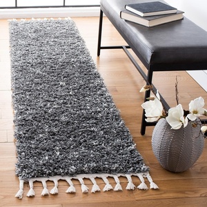 SAFAVIEH Area Rug 8×10 – Pro Luxe Shag Collection – Large – Ivory & Light Grey, Tassel Design, Non-Shedding & Easy Cleaning, Plush Thick Pile, Ideal for Living Room, Bedroom, Dining Space (PLX436A)(Dark Grey/Ivory)