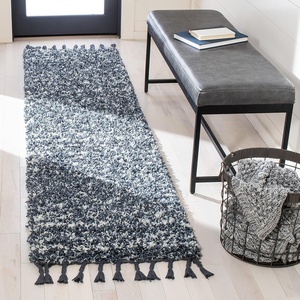 SAFAVIEH Area Rug 8×10 – Pro Luxe Shag Collection – Large – Ivory & Light Grey, Tassel Design, Non-Shedding & Easy Cleaning, Plush Thick Pile, Ideal for Living Room, Bedroom, Dining Space (PLX436A)(Blue/Ivory)