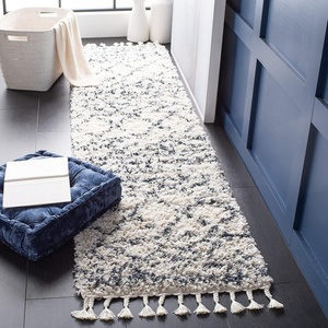 SAFAVIEH Area Rug 8×10 – Pro Luxe Shag Collection – Large – Ivory & Light Grey, Tassel Design, Non-Shedding & Easy Cleaning, Plush Thick Pile, Ideal for Living Room, Bedroom, Dining Space (PLX436A)(Ivory/Blue)