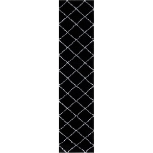 SAFAVIEH Area Rug 8×10 – Tahoe Shag Collection – Large – Black & White, Trellis Pattern, Non-Shedding & Easy Cleaning, Plush Thick Pile, Ideal for Living Room, Bedroom, Dining Space (THO676Z)(Black/White)