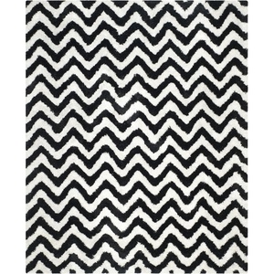 SAFAVIEH Barcelona Shag Collection Area Rug – 9′ x 12′, Graphite & Ivory, Handmade Chevron, 1.75-inch Thick Ideal for High Traffic Areas in Living Room, Bedroom (BSG320D)(Ivory/Black)