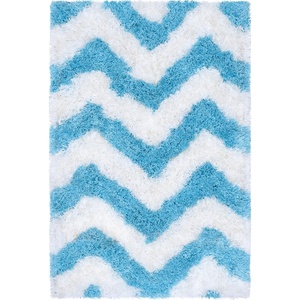 SAFAVIEH Barcelona Shag Collection Area Rug – 9′ x 12′, Graphite & Ivory, Handmade Chevron, 1.75-inch Thick Ideal for High Traffic Areas in Living Room, Bedroom (BSG320D)(Ivory/Blue)