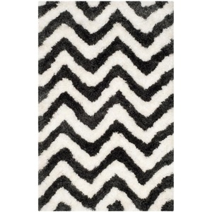 SAFAVIEH Barcelona Shag Collection Area Rug – 9′ x 12′, Graphite & Ivory, Handmade Chevron, 1.75-inch Thick Ideal for High Traffic Areas in Living Room, Bedroom (BSG320D)(Graphite/Ivory)