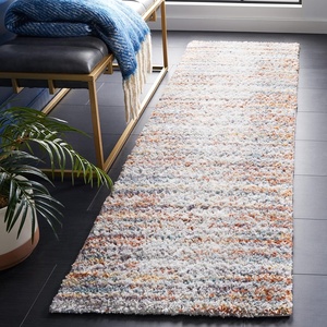 SAFAVIEH Berber Shag Collection Area Rug – 9′ x 12′, Blue Rust & Ivory, Stripe Design, Non-Shedding & Easy Care, 1.25-inch Thick Ideal for High Traffic Areas in Living Room, Bedroom (BER565A)(Blue Rust/Ivory)